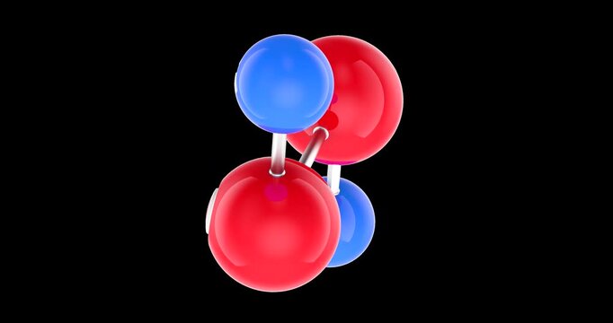 Water molecule model rotation animation seamlessly loopable. 3D rendering isolated on transparent background