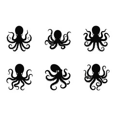 Black octopus silhouettes in row formation.