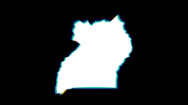 Uganda white and chromatic abstract map pop animation black background