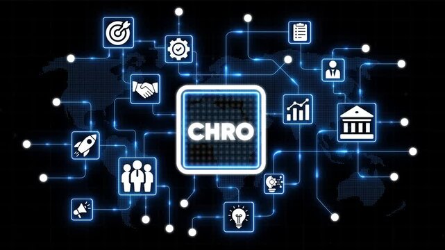 Chief Human Resources Officer C H R O Concept with Business and Map in Dark Background CHRO management