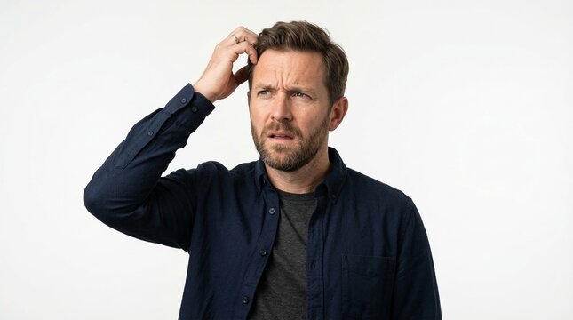 A man with a puzzled expression scratching his head in confusion