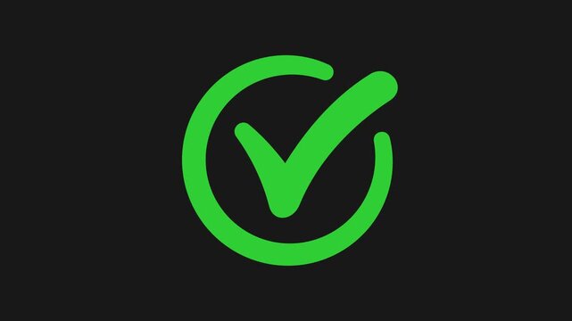 4K animated green checkmark with alpha channel. Transparent background success tick for approval, correct choice, and completion. Ready-to-use motion graphic for UI, UX and video editing