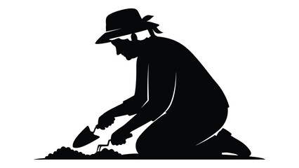 A person kneeling and digging with a shovel © SILHUETTECHEMBER