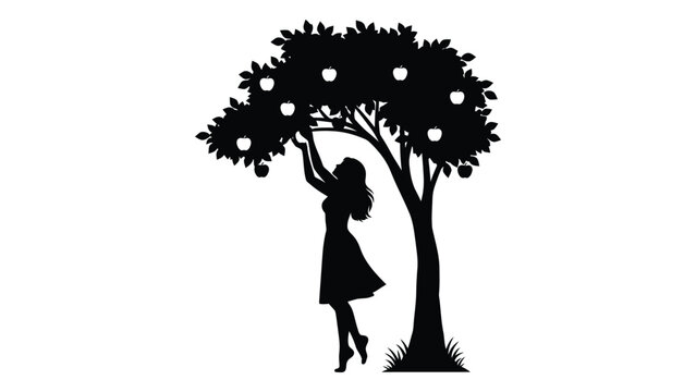 A girl picking apples from a tree