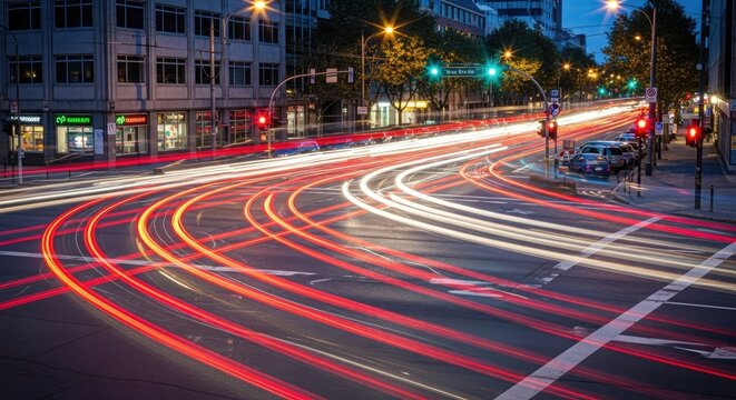 City Street Lights Trails at Night.