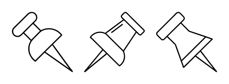 Outline drawing of push pins thumbtacks vector illustration clip art office supplies stationery tool