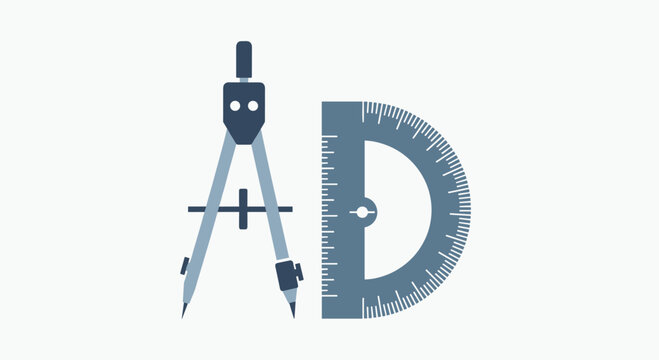 Graphic design tools with compass and protractor on for drafting and drawing, Generative AI.