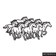 Fototapeta premium Wild horses running free in open field illustration