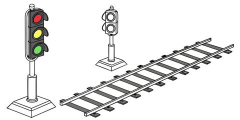 Railway track with traffic lights on for transportation and infrastructure concepts © Mamun