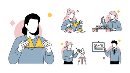 Creative Endeavors: A collection of figures, each engrossed in a different craft, showcases the beauty of creativity and the joy of creating.