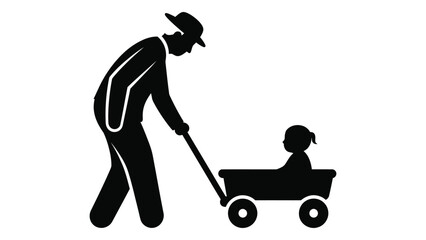 Man pushing a child in a wagon © MDRian