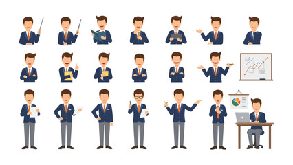 Animated Business Presentation: A collection of various animated figures, each dressed in formal attire, presenting an assortment of gestures and actions.
