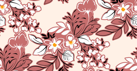 Hand draw doodle flowers pattern. Seamless abstract pattern design in vector