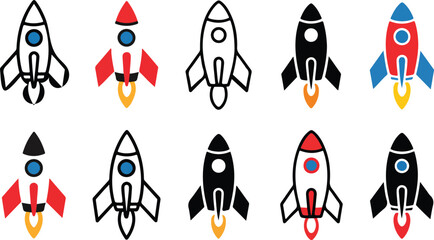 colorful and minimalist rocket ship icons for startup launches space exploration and digital business growth concepts. © MdLabib
