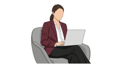 Woman Working on Laptop: A professional woman in a blazer and a formal style is focused and engrossed on her laptop, capturing modern productivity.