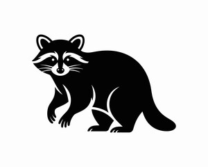 Obraz premium Black silhouette of a raccoon animal.
