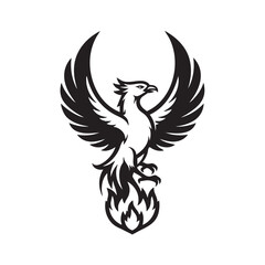 Fototapeta premium A phoenix rises from flames with wings spread wide in a dramatic pose.