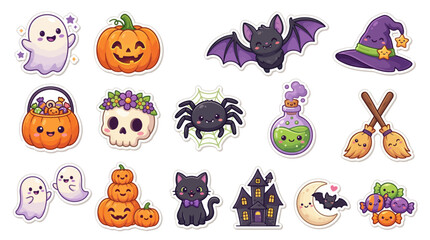 Obraz premium Halloween Cartoon Sticker Pack – Spooky Cute Character Vector Set