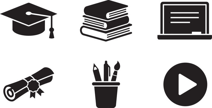 Education and E-learning App Wireframe Symbols UX UI Prototyping Elements Solid Black Vector Silhouette Icon Set