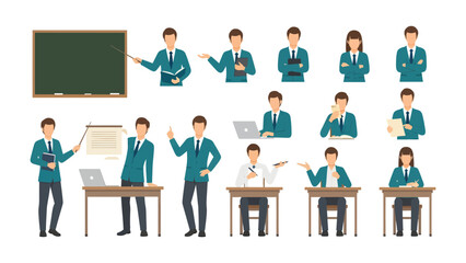 Fototapeta premium Diverse Educator Poses: A curated set of educators and teacher illustrations in various dynamic stances, designed for educational content and resources.
