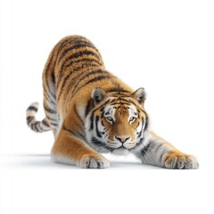 Obraz premium Majestic Tiger on the Prowl with Striking Orange and Black Stripes Against White Background