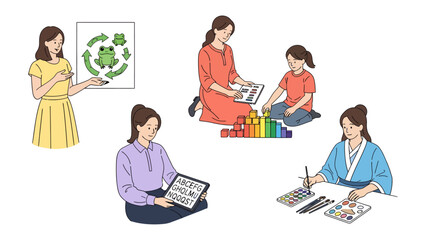 Learning through Play: Witness a series of illustrations portraying a child's educational journey.