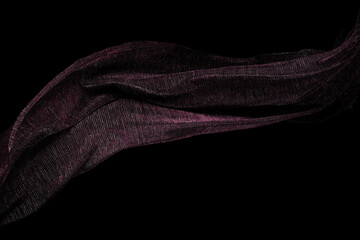 Purple Silver lace fabric flying in curve shape, Piece of textile purple silver lace fabric throw...