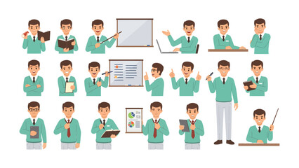 Fototapeta premium Animated Business Professional Series: A dynamic collection of an animated business professional, demonstrating a variety of postures and activities related to his profession.