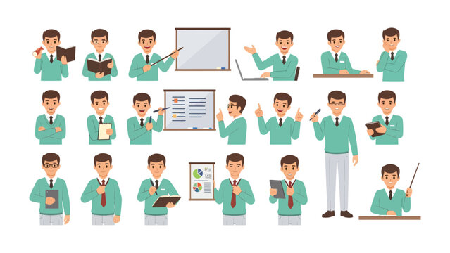 Animated Business Professional Series: A dynamic collection of an animated business professional, demonstrating a variety of postures and activities related to his profession.