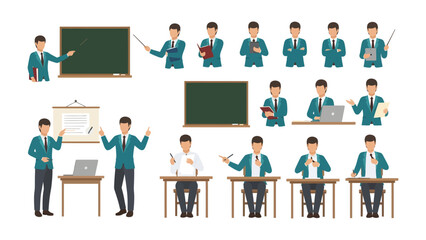 Fototapeta premium Teacher in Action: A comprehensive collection of illustrations of teachers in various poses and actions, ideal for educational and instructional materials.