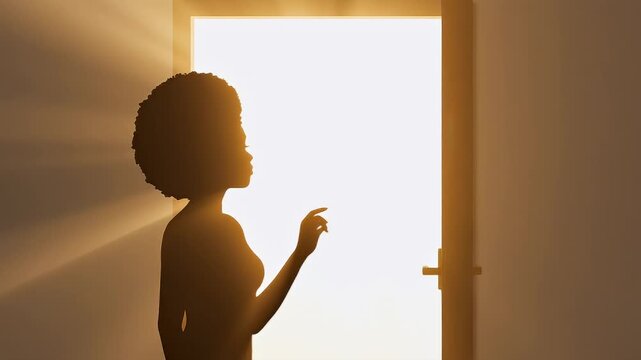Woman Knocking on God&rsquo;s Door with Golden Light Inspired by Matthew 7:7