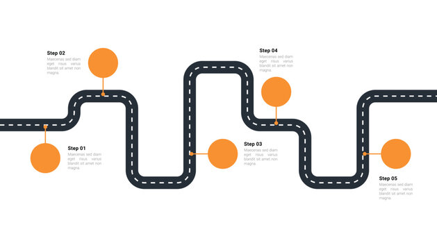 Five Step Winding Road Business Roadmap Infographic Template