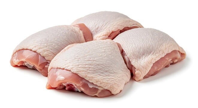 Freshly prepared boneless skinless chicken thighs displayed on a clean surface. boneless chicken thigh
