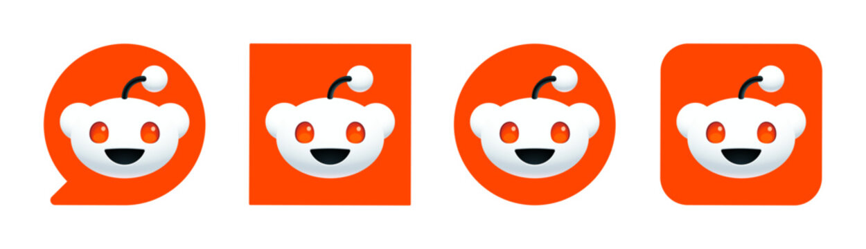 Reddit social media logo app icon set. Isolated Reddit platform logo on white background. Vector illustration.