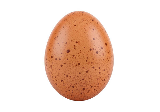 A single brown egg with black speckles isolated on transparent background