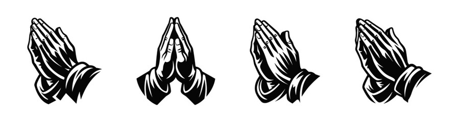 Obraz premium Black and white praying hands illustration set in vector style
