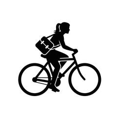 Obraz premium Woman Riding Bicycle with Backpack.