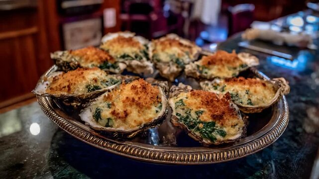 Gourmet Oysters Rockefeller appetizer beautifully plated for a luxurious dining experience.