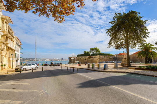 The historic 16th century fortress, Citadel of Cascais, or Cidadela de Cascais, overlooking the bay of Cascais along the coast of Cascais, Portugal.