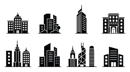 Obraz premium Set of black city buildings and skyscrapers vector illustration collection