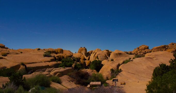 Jumbo Rocks Joshua Tree Campground Night Sky Boulders Stars Timelapse Full Moon 