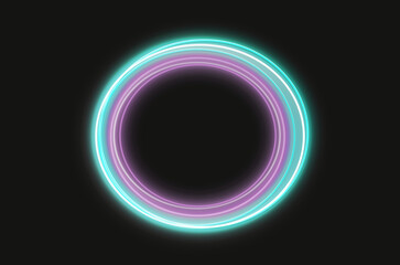 Obraz premium Futuristic neon ring light frame, glowing circle background.luminous halo with colorful light gradient. Modern sci-fi technology style background for digital design, presentation, interface, banner