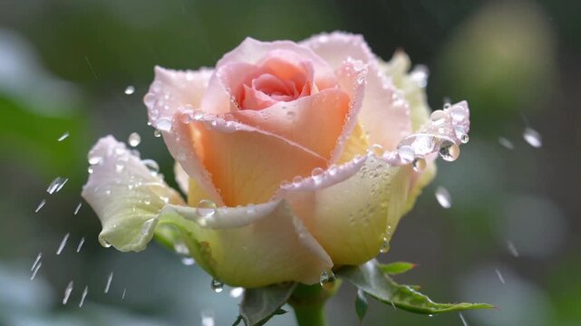 Delicate Pink Rose Covered In Water Droplets After Rain flower