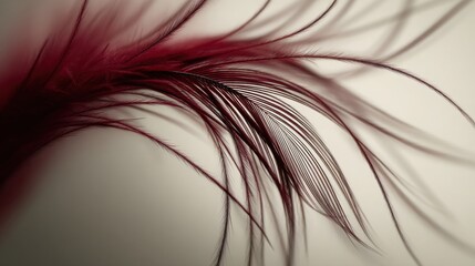 Obraz premium Scarlet Red Feather with Delicate Barbs Gently Falling in Soft Light