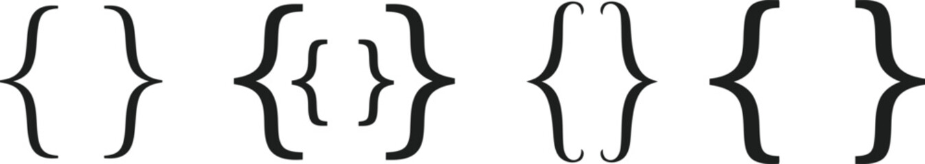 Various representations of curly and nested bracket structures in typography © miraj_designer