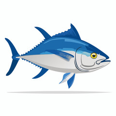 Fototapeta premium Skipjack Tuna Fish Vector Illustration Isolated on White Background - Marine Life and Seafood Concept