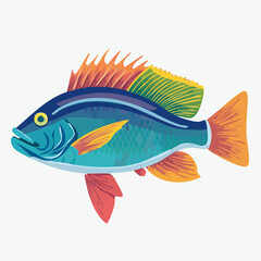 Fototapeta premium Vibrant Firefly Wrasse Tropical Fish Vector Illustration, Colorful Marine Sealife Graphic for Aquarium and Ocean Conservation Themes, Isolated Exotic Saltwater Fish Art on White Background