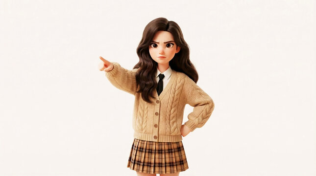 3D Rendered Young Woman Pointing Finger in Warning Gesture