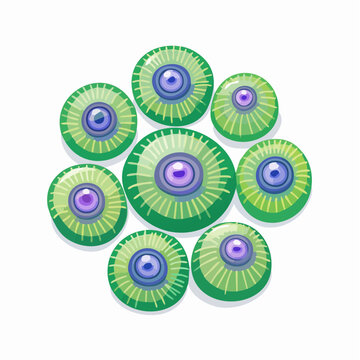 Clusters of zoanthid button polyps, small circular colonial anemone-like marine polyps illustration