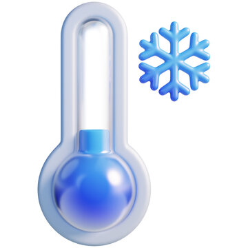 Cold Thermometer 3d render icon in cartoon plastic style minimal isolated on transparent white background	